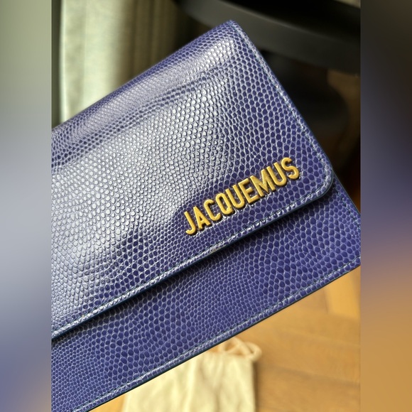 Jacquemus Dark Blue Lizard Embosed Leather Le Riveira Shoulder Bag - Picture 5 of 13